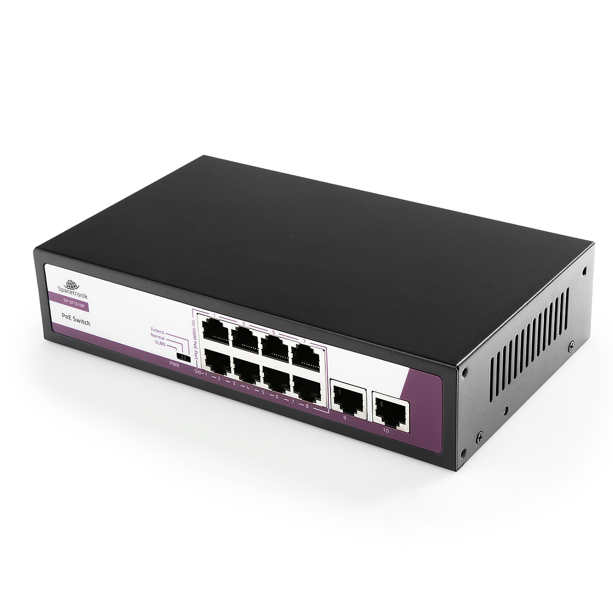 10 portowy SWITCH Spacetronik 8x port POE + 2x Uplink Ethernet port RJ45 SP-SF1010P 10/100Mbps 120W