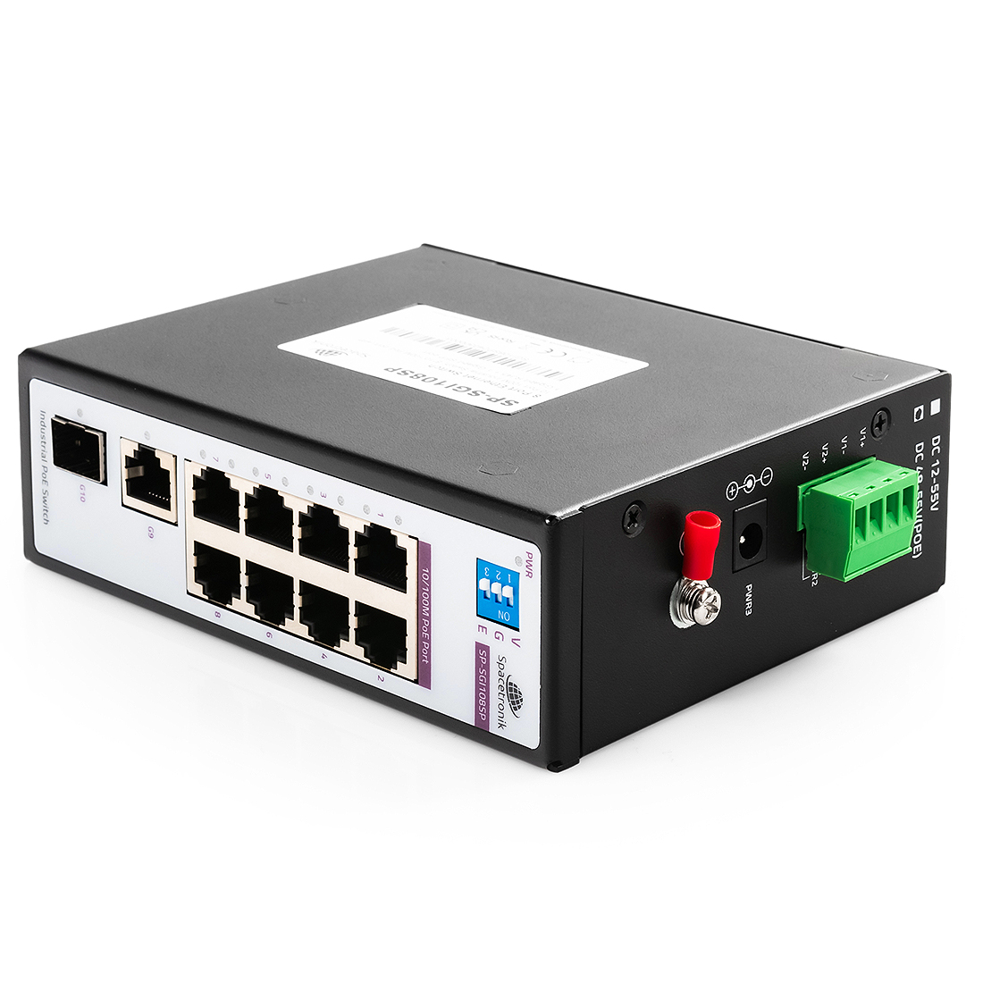 10 portowy SWITCH Spacetronik 8x PoE port 10/100Mbit do 30W + port RJ45 1Gbit + port SFP 1Gbit SP-SGI108SP