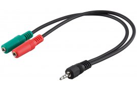 Adapter audio 2x gniazdo Jack 3,5mm (3-pin, stereo) na wtyk Jack 3,5mm (4-pin, stereo) do słuchawek komputerowych Goobay