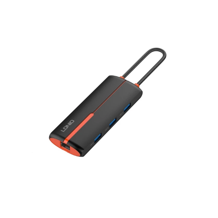 Adapter HUB 6w1 USB-C NA USB 3.0 HDMI PD RJ45 LDNIO DS26H Czarny