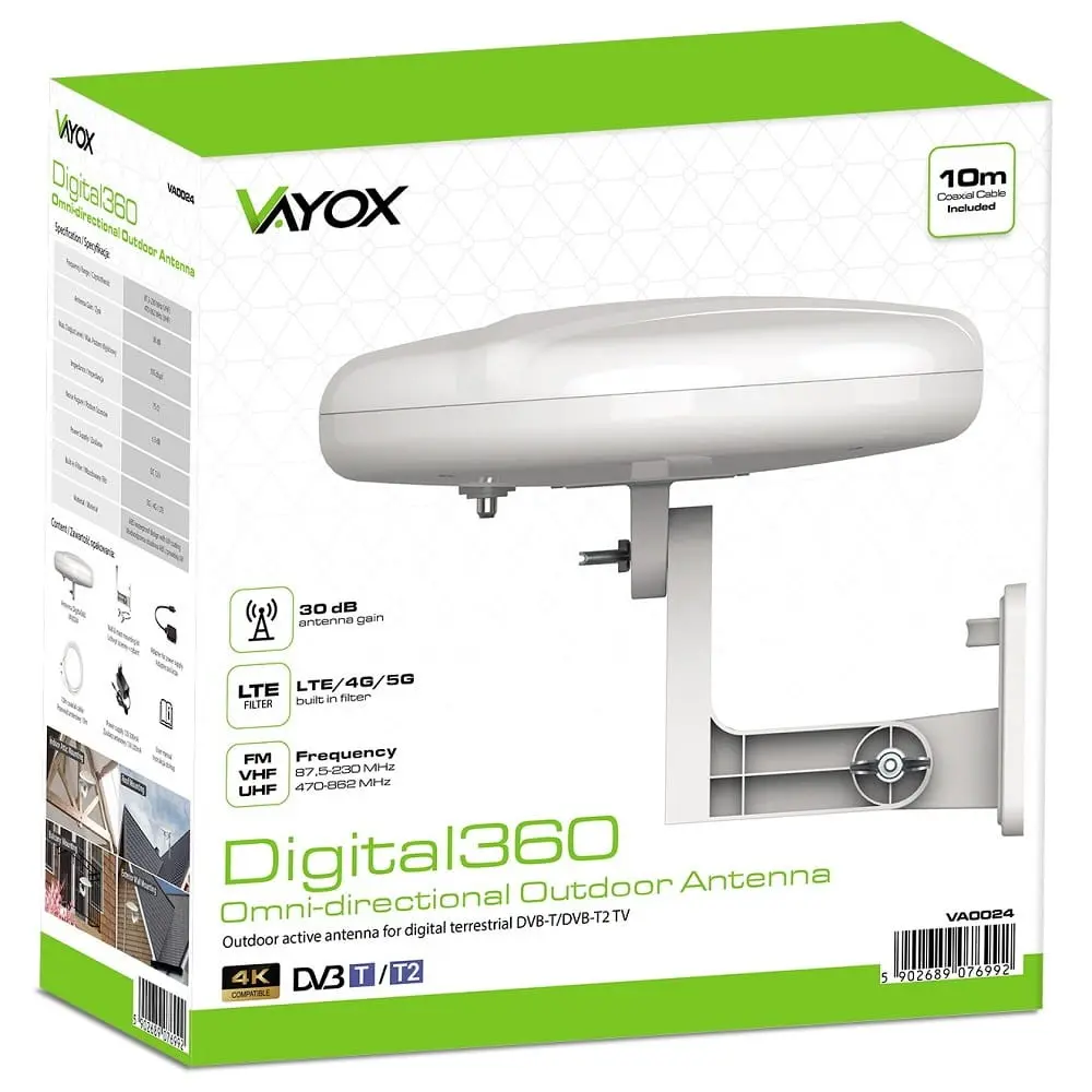 Antena dookólna VAYOX Digital360 VA0024 FM VHF UHF biała filtr LTE
