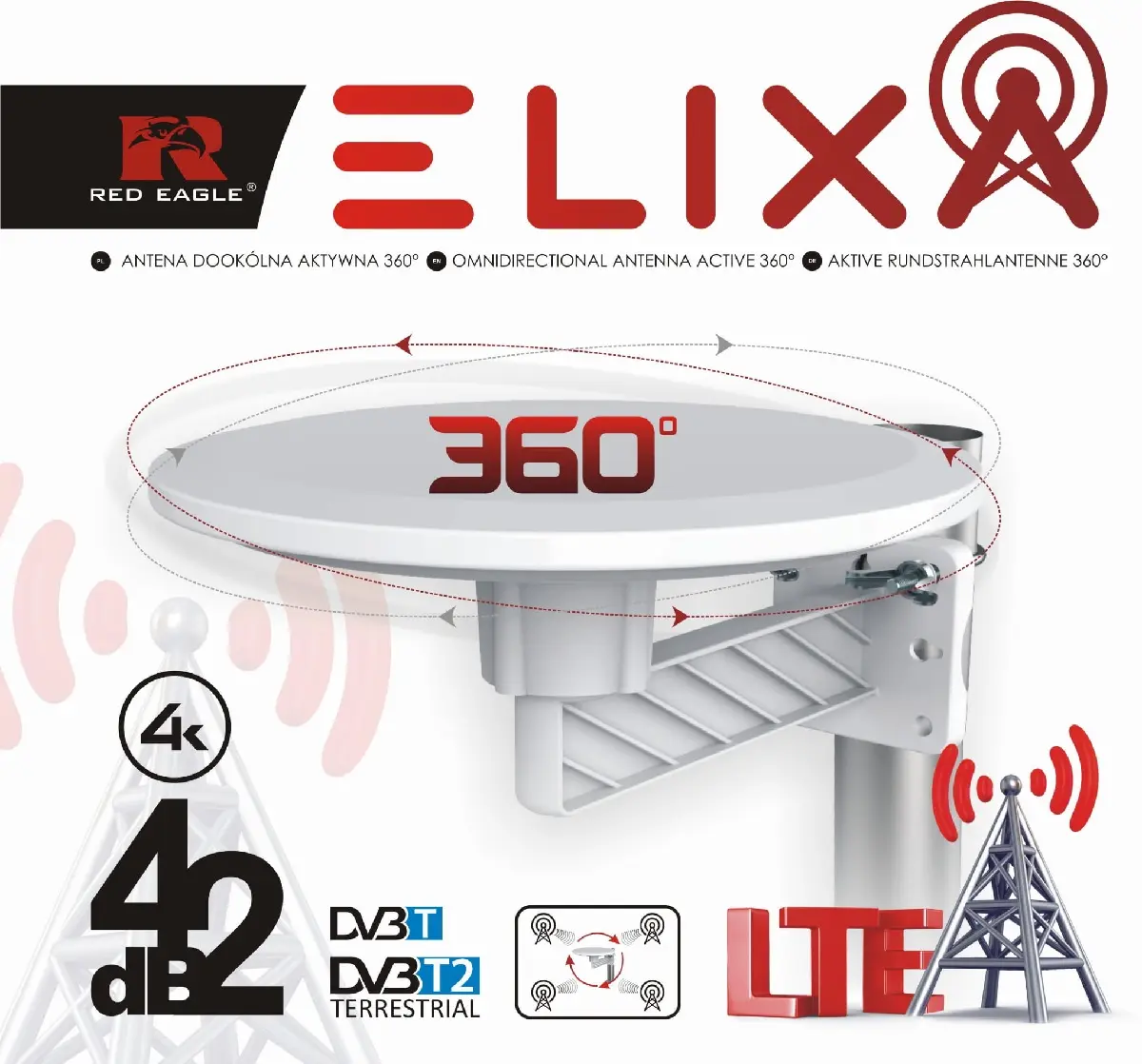 Antena Red Eagle ELIXA 360 DOOKÓLNA DVB-T/T2 42dB 