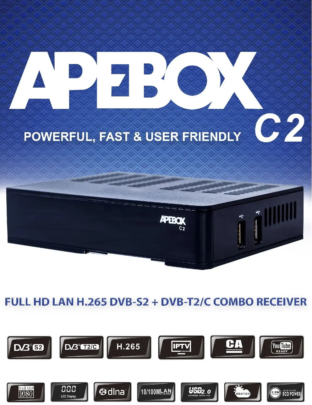 APEBOX C2 COMBO DVB-S2   DVB-T2/C H.265 IPTV - telewizja naziemna nowej generacji