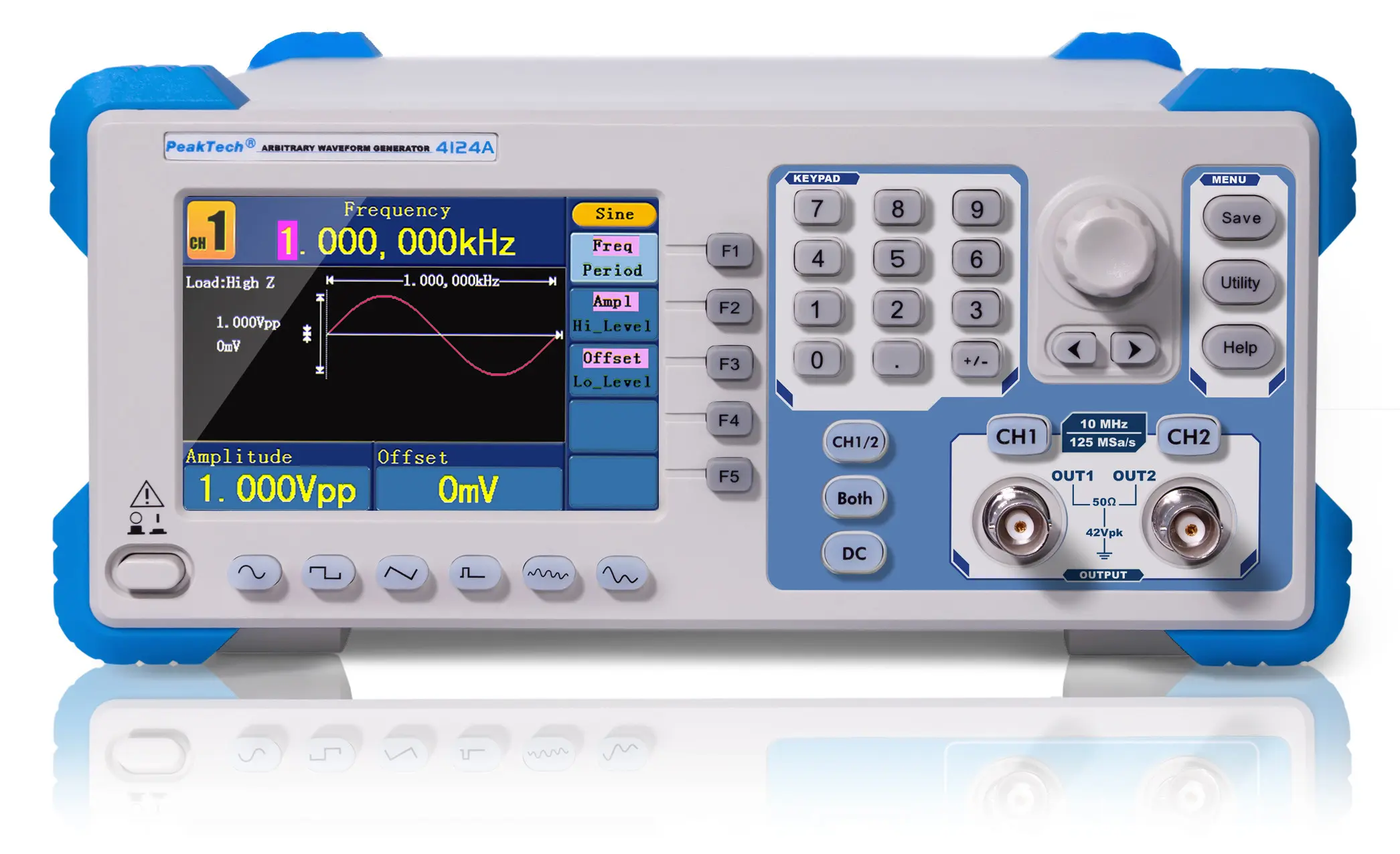 Arbitralny generator przebiegów 2CH 1 µHz – 10 MHz 10W PeakTech 4124A
