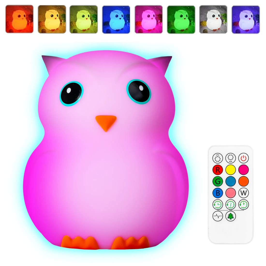 Duża Sowa Big Owl Silikonowa Lampka Nocna Dla Dzieci Pilot USB-C LED RGB SP-LN01XL