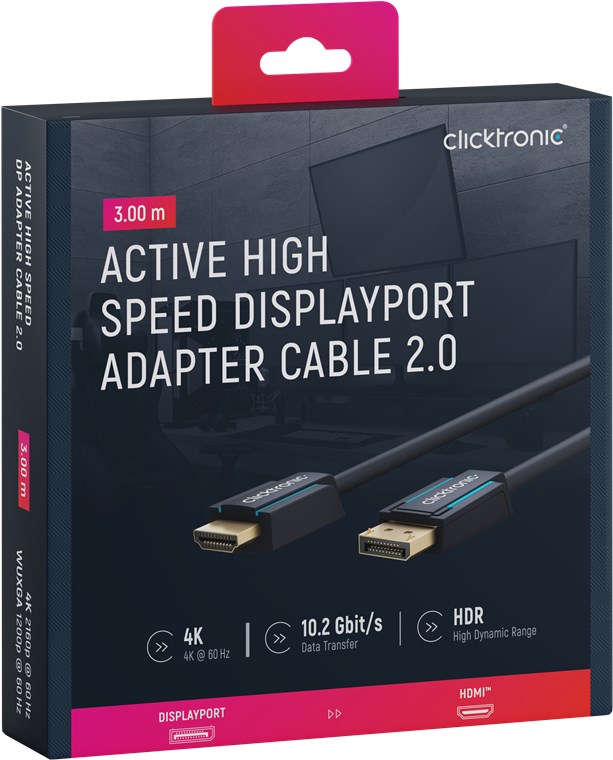 CLICKTRONIC Kabel DisplayPort DP - HDMI 2.0 4K 60Hz 3m
