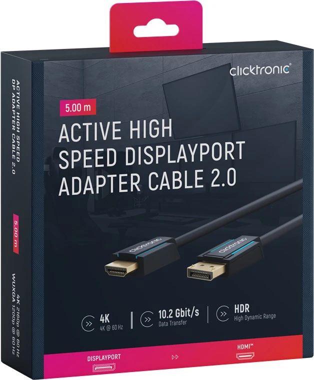 CLICKTRONIC Kabel DisplayPort DP - HDMI 2.0 4K 60Hz 5m