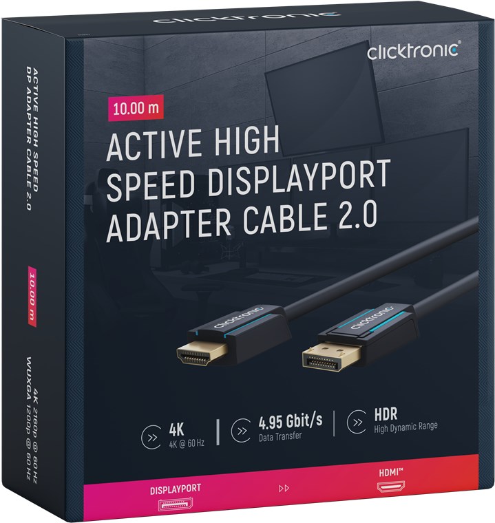 CLICKTRONIC Kabel DisplayPort DP - HDMI 2.0 4K 60Hz 10m