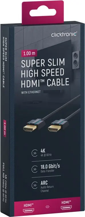 CLICKTRONIC Kabel HDMI 2.0 4K 60Hz Slim 1m