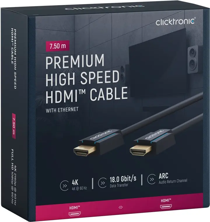 CLICKTRONIC Kabel HDMI 2.0 4K 60Hz 7,5m