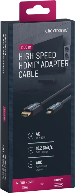 CLICKTRONIC Kabel HDMI - HDMI Micro HD/4K/3D TV 2m