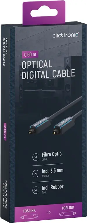 CLICKTRONIC Kabel optyczny Toslink T-T + adapter Jack 0,5m OUTLET 