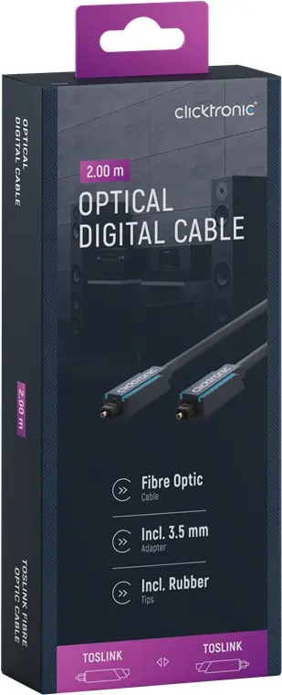 CLICKTRONIC Kabel optyczny Toslink T-T + adapter Jack 2m