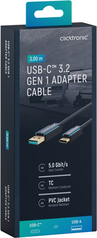 CLICKTRONIC Kabel USB - USB-C 3.2 Gen1 5Gb/s 3m