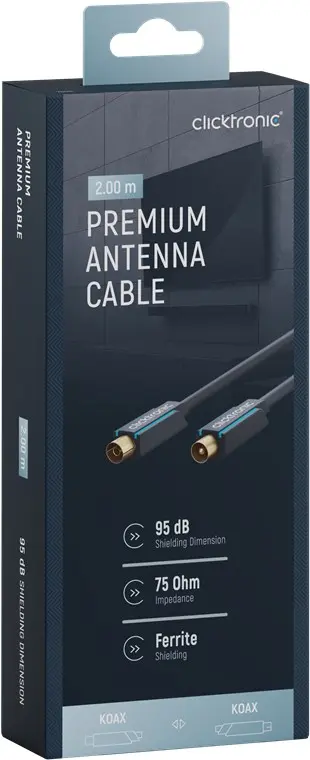 CLICKTRONIC Przyłącze kabel antenowy TV IEC gn.TV/wt.TV ekranowane 2m