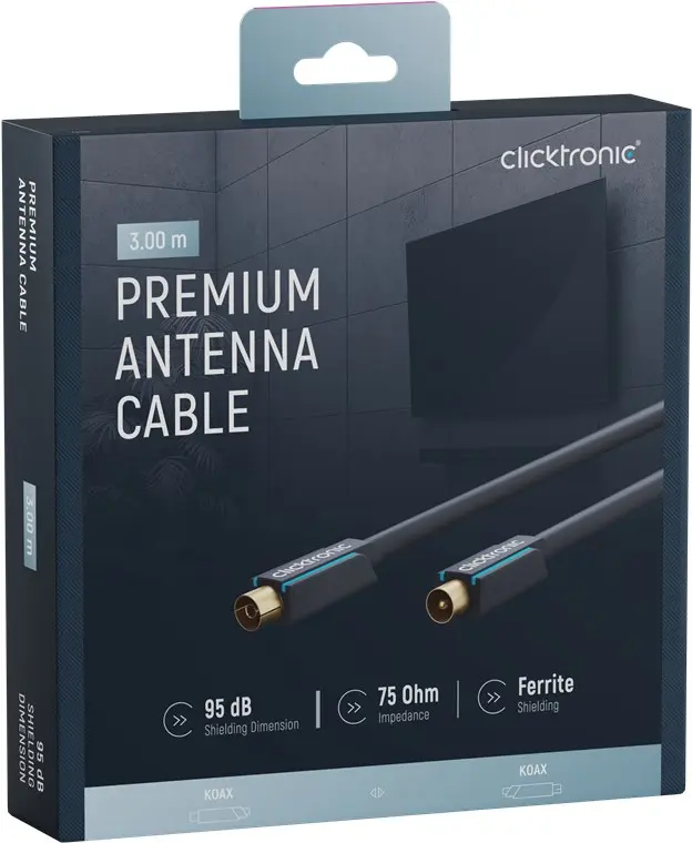 CLICKTRONIC Przyłącze kabel antenowy TV IEC gn.TV/wt.TV ekranowane 3m