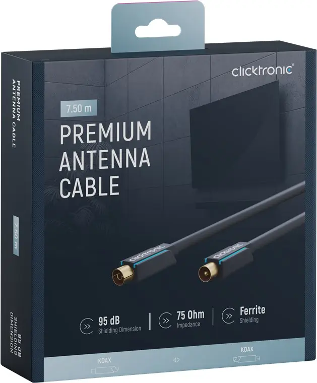 CLICKTRONIC Przyłącze kabel antenowy TV IEC gn.TV/wt.TV ekranowane 7,5m