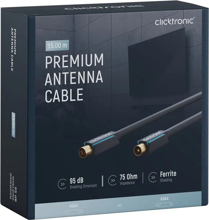 CLICKTRONIC Przyłącze kabel antenowy TV IEC gn.TV/wt.TV ekranowane 15m