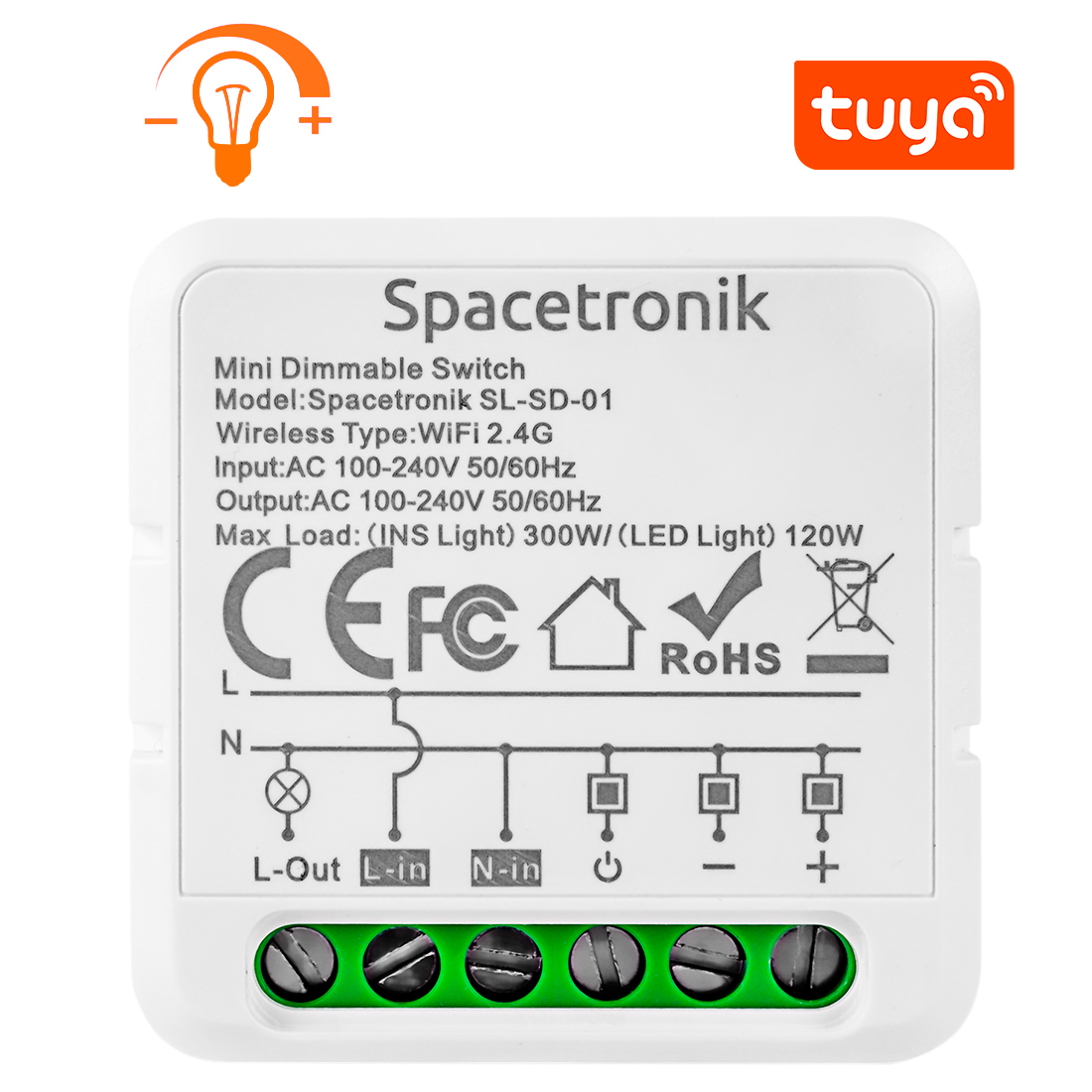 Dopuszkowy Mini ściemniacz światła dimmer Wi-Fi Smart Life Tuya trójfazowy gwieździsty Spacetronik SL-SD-01