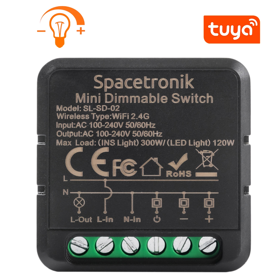 Dopuszkowy Mini ściemniacz światła dimmer Wi-Fi Smart Life Tuya trójfazowy gwieździsty Spacetronik SL-SD-02