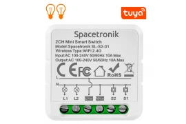 Dopuszkowy Mini włącznik światła switch Wi-Fi podwójny Smart Life Tuya  trójfazowy gwieździsty Spacetronik SL-S2-01