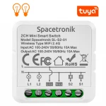 Dopuszkowy Mini włącznik światła switch Wi-Fi podwójny Smart Life Tuya  trójfazowy gwieździsty Spacetronik SL-S2-01