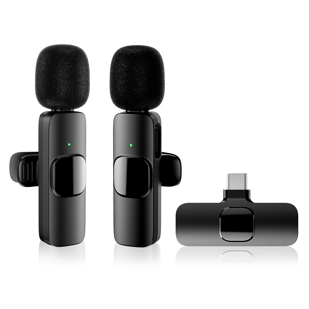 Dwa bezprzewodowe mikrofony krawatowe USB-C do smartphona Android