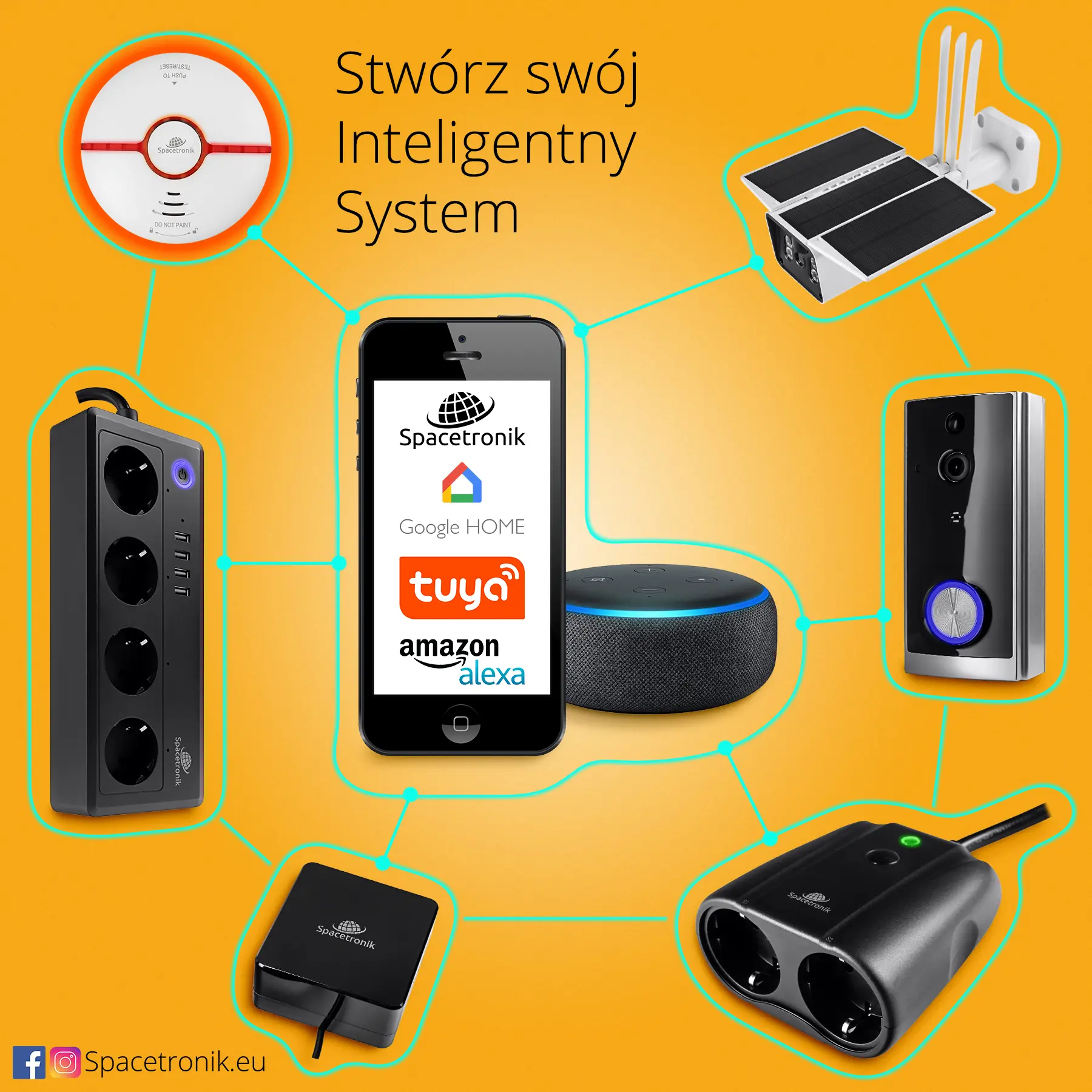 Inteligentny dzwonek na baterie wideo WIFI i czujnikiem ruchu smart home Spacetronik SL-DB10W Smart Life Tuya, Zestaw