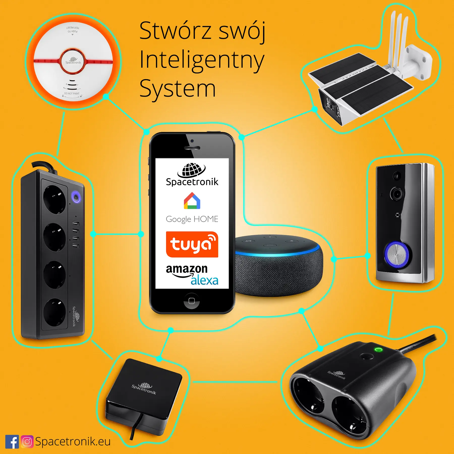 Dzwonek z kamerą WIFI i czujnikiem ruchu smart home Spacetronik SL-DB13W  Smart Life Tuya