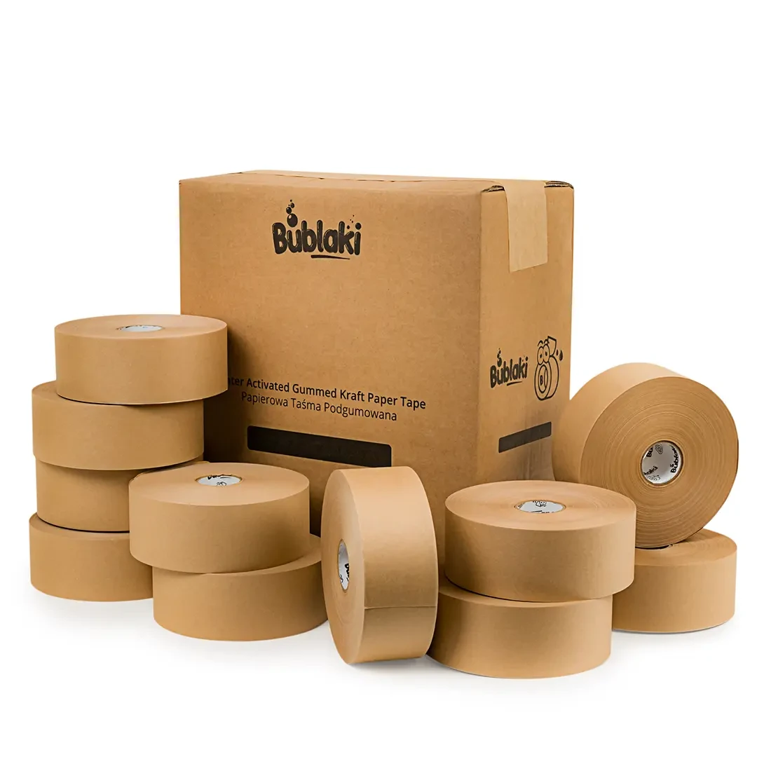 Ekologiczna taśma papierowa aktywowana wodą 60 mm / 200 m Bublaki BT-W601 (20 szt.)