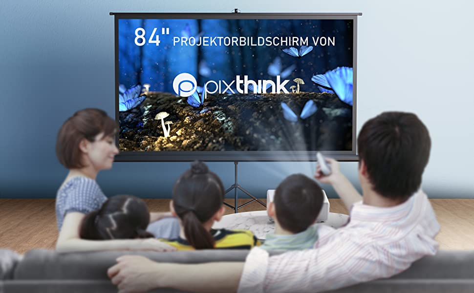 Projekcyjny ekran z podstawą, Projekcyjny ekran Pixthink 84 cali, Projekcyjny ekran 4K HD, Projekcyjny ekran na zewnątrz, Projekcyjny ekran na wieczór filmowy