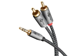 Kabel audio Jack 3,5mm - 2x RCA Goobay Plus oplot tekstylny szaro-czarny 5m