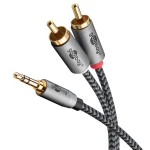 Kabel audio Jack 3,5mm - 2x RCA Goobay Plus oplot tekstylny szaro-czarny 3m