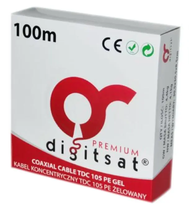 Kabel DIGITSAT TDC105 CU 1.02mm PE żelowany, rolka 100mb