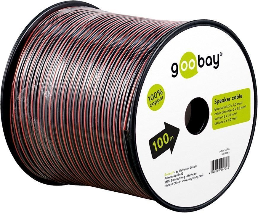 Kabel głośnikowy GOOBAY Czarno-czerwony 2x1,0mm² CCA rolka 100m