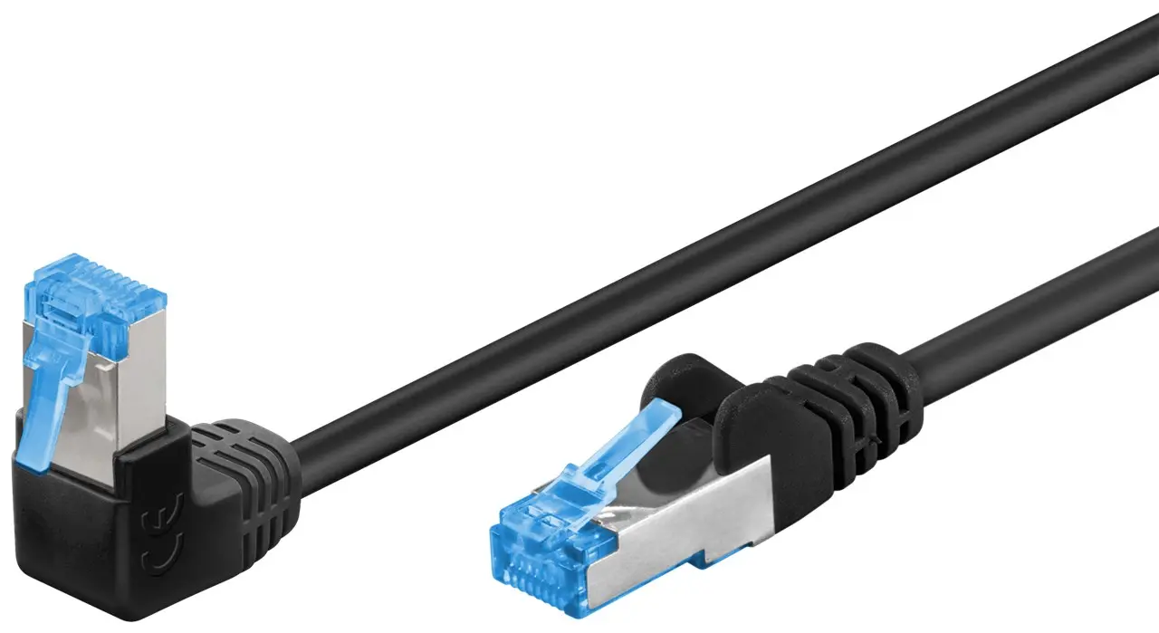 Kabel LAN Patchcord CAT 6A S/FTP KĄTOWY 1x90 czarny 2m