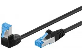 Kabel LAN Patchcord CAT 6A S/FTP KĄTOWY 1x90 czarny 1m