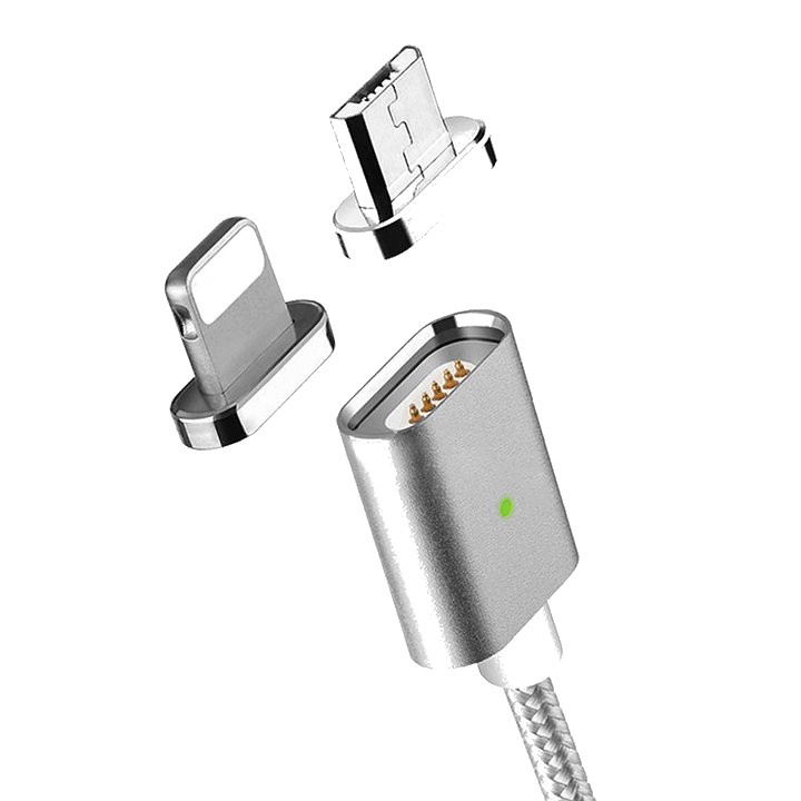 Kabel magnetyczny 2 w 1 MOC dla iPhone i Android Silver