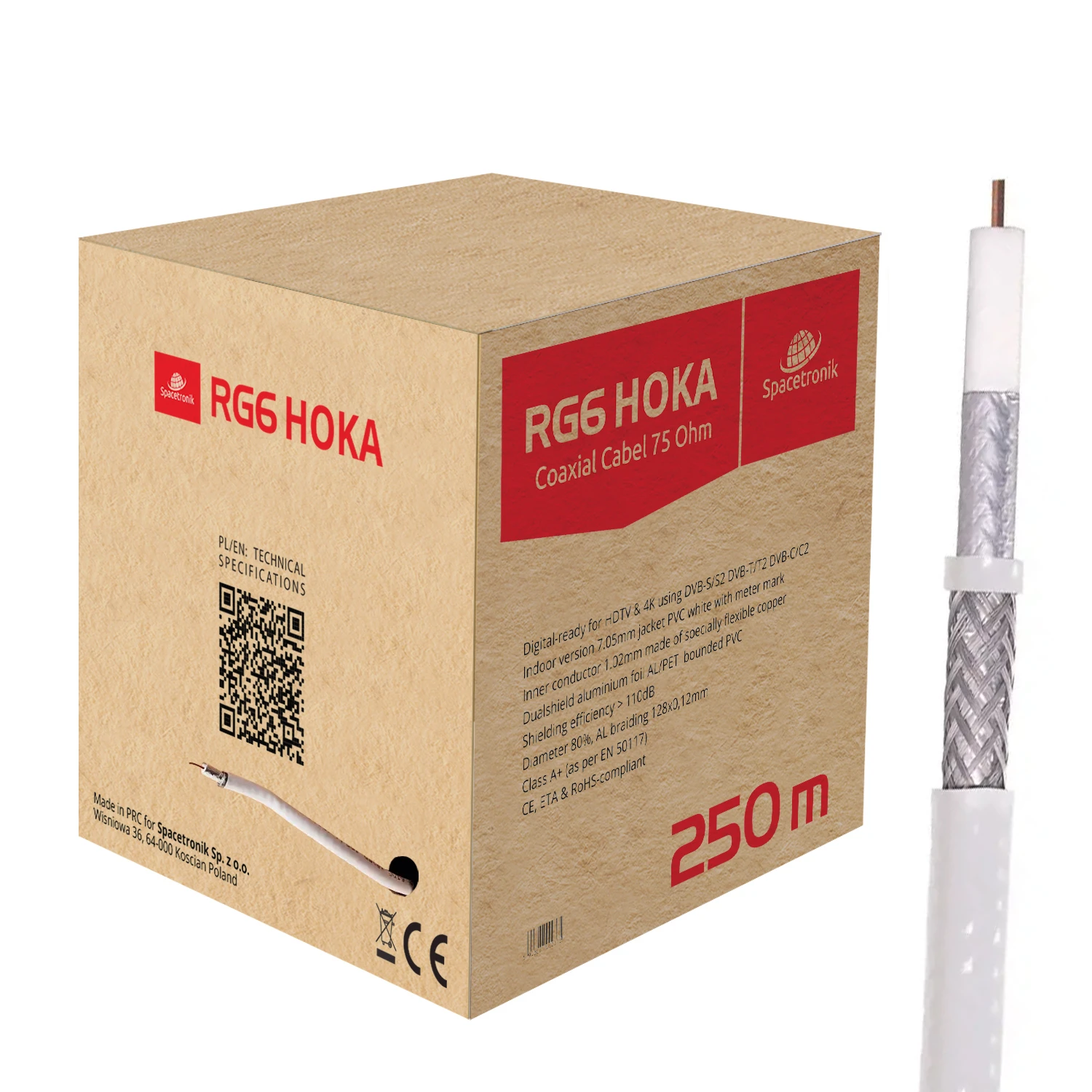 Kabel RG6 Spacetronik HOKA 4K 102 CU Dualshield 250m