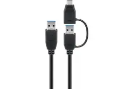 Kabel USB 3.0 A/A + Adapter USB-C czarny 1m