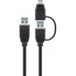 Kabel USB 3.0 A/A + Adapter USB-C czarny 1m