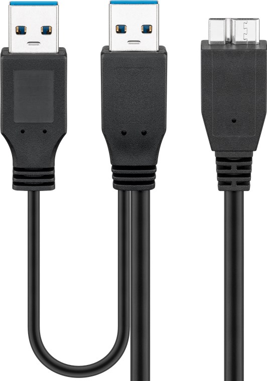 Kabel USB 3.0 DualPower 2x wtyk USB - USB micro-B do DYSKÓW Goobay 0,3m