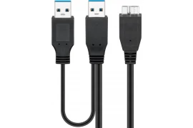 Kabel USB 3.0 DualPower 2x wtyk USB - USB micro-B do DYSKÓW Goobay 0,3m
