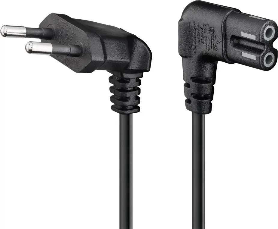 Kabel zasilający C7 ÓSEMKA 2-pin KĄTOWY 2x 90st. Goobay czarny 2m