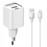 Kopia Ładowarka sieciowa USB 20W PD QC 3.0   kabel USB-A / Lightning Szybkie Ładowanie LDNIO A2318C