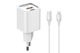 Ładowarka sieciowa USB 20W PD QC 3.0   kabel USB-C / Lightning Szybkie Ładowanie LDNIO A2318C