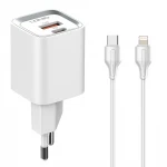 Ładowarka sieciowa USB 20W PD QC 3.0   kabel USB-C / Lightning Szybkie Ładowanie LDNIO A2318C