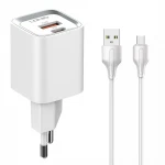 Ładowarka sieciowa USB 20W PD QC 3.0 + kabel USB-A / Micro-USB Szybkie Ładowanie LDNIO A2318C