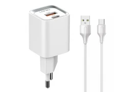 Ładowarka sieciowa USB 20W PD QC 3.0 + kabel USB-A / USB-C Szybkie Ładowanie LDNIO A2318C