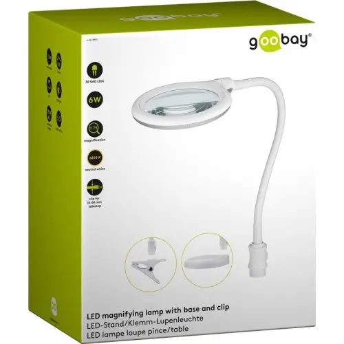 Lampa LUPA kosmetyczna warsztatowa Goobay 100mm 6W 30x LED 480lm z klipsem i stopą